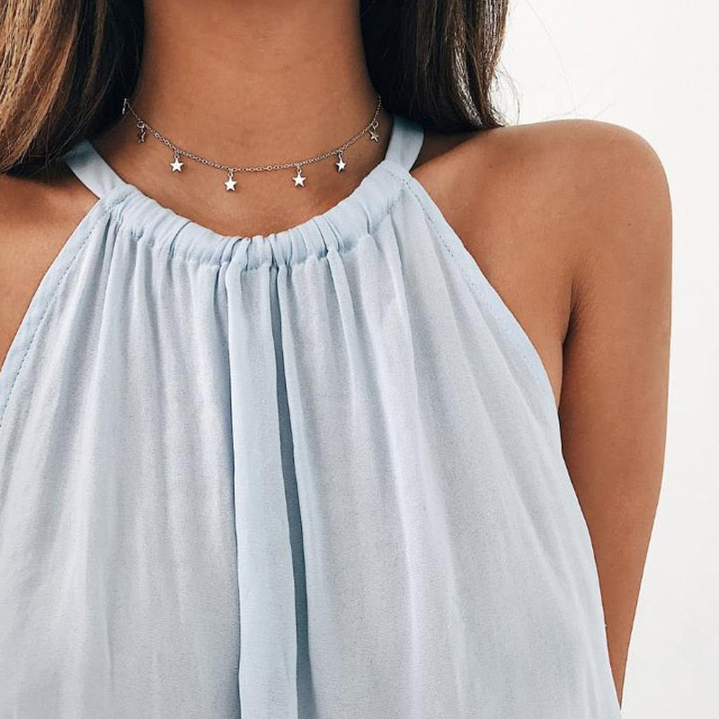 Gold Silver Chain Multiple Star Necklace Pendant Choker Necklaces Collar Women Simple Statement Jewelry