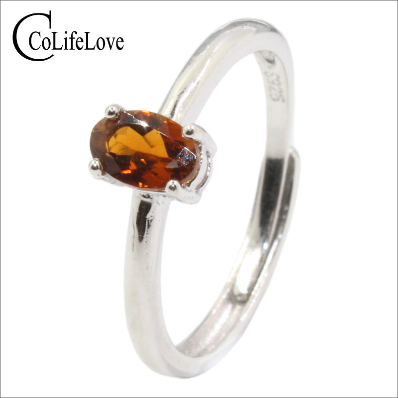 Orange color tourmaline silver ring for engagemernt 4 mm * 6 mm natural tourmaline ring 925 silver tourmaline jewelry for office