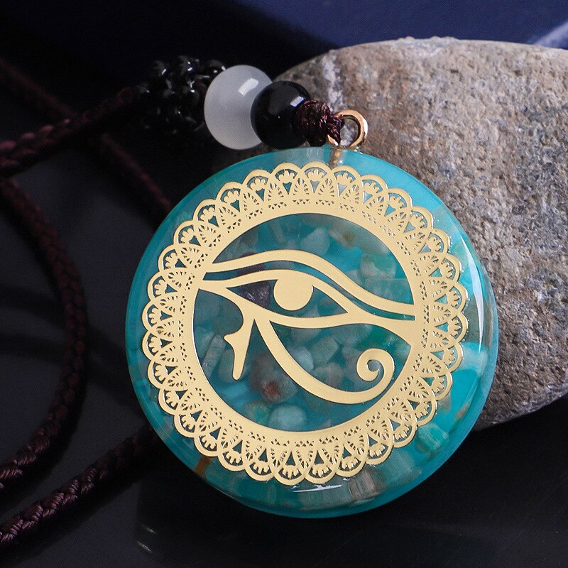 Orgone Blue Natural Stone Pendent Necklace Horus Eye All-Seeing Eyes Devil's Eye Orgonite Energy Necklaces Amulet Jewelry