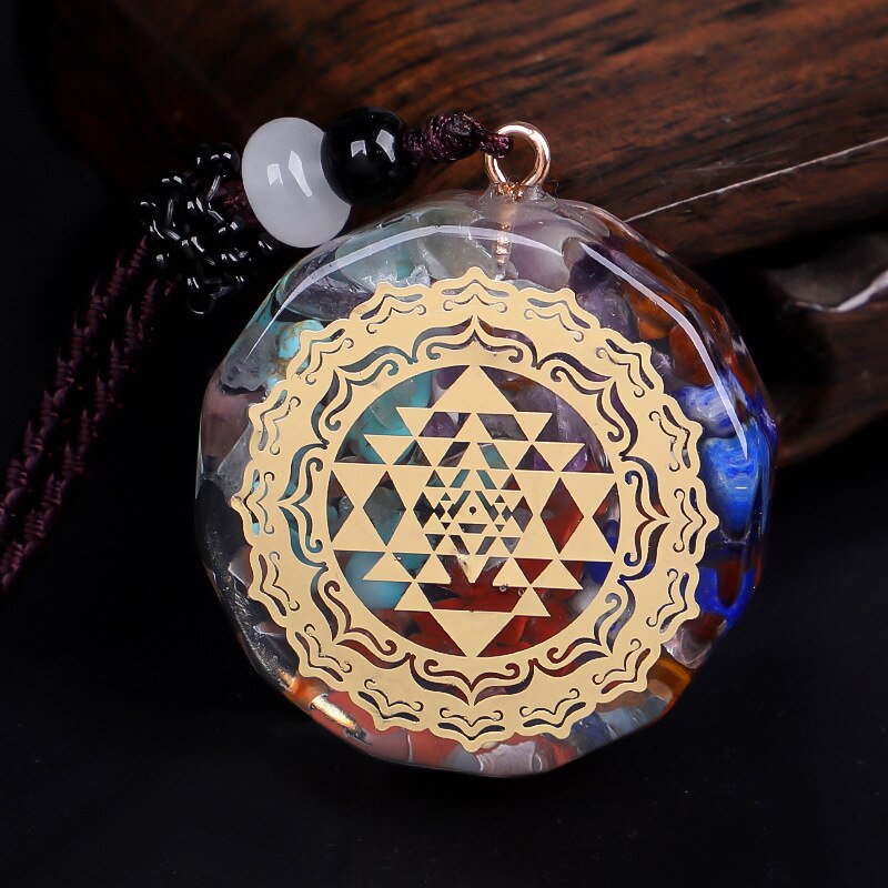 Orgonite Pendant Sri Yantra Necklace Natural Stone Sacred Geometry Chakra Energy Necklace Meditation Women Necklace Men Jewelry