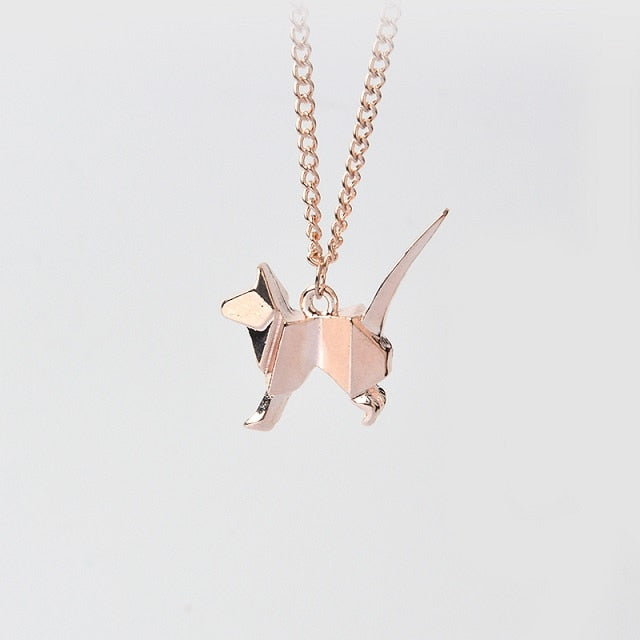 Origami C Kitty Dog Silhouette Pendant Necklace For Women Men Rose Gold Silver Black Minimalist Creative Animal Jewelry Gift