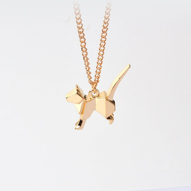 Origami C Kitty Dog Silhouette Pendant Necklace For Women Men Rose Gold Silver Black Minimalist Creative Animal Jewelry Gift