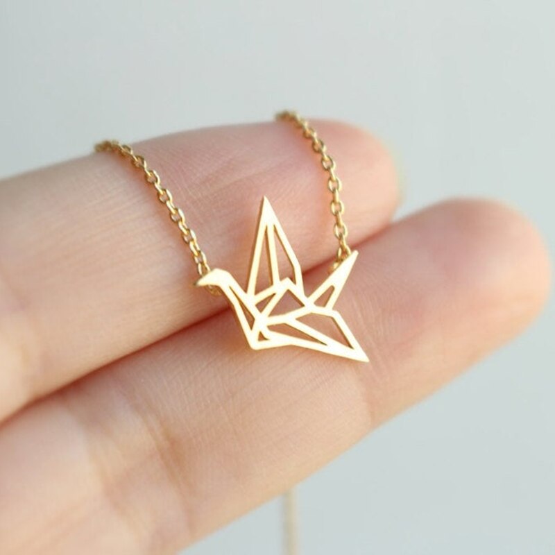 Origami Crane Necklace Animal Jewelry Stainless Steel Gold Color Origami Bird Pendant Necklace Bridesmaid Gifts