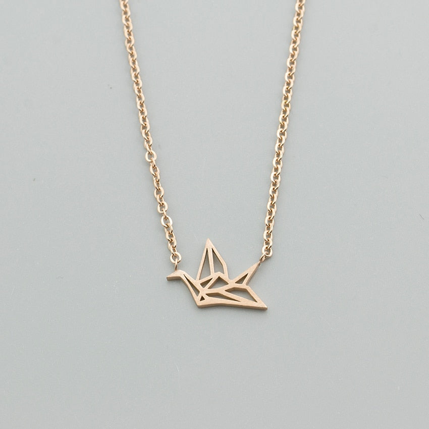 Origami Crane Necklace Animal Jewelry Stainless Steel Gold Color Origami Bird Pendant Necklace Bridesmaid Gifts