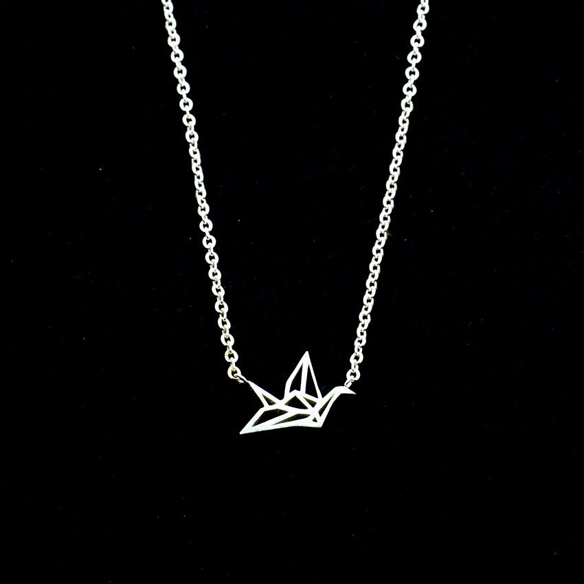 Origami Crane Necklace Animal Jewelry Stainless Steel Gold Color Origami Bird Pendant Necklace Bridesmaid Gifts