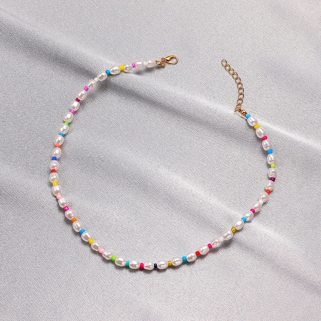 Origin Summer Bohemian Multicolor Simulation Pearl Beaded Chokers Necklace for Women Handmade Baroque Holiday Necklace Jewellery