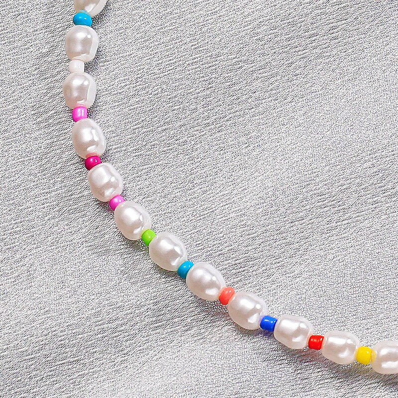 Origin Summer Bohemian Multicolor Simulation Pearl Beaded Chokers Necklace for Women Handmade Baroque Holiday Necklace Jewellery