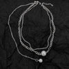 Origin Summer Double Layer Pearl Pendant Necklace for Women Asymmetric Silver Color Metallic Mix Chain Necklace Jewellery