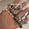 Origin Summer Simple Asymmetry Green Stone Beaded Chokers Necklace for Women Imitation Pearl Metal Round Bead Necklace Jewelry