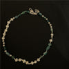 Origin Summer Simple Asymmetry Green Stone Beaded Chokers Necklace for Women Imitation Pearl Metal Round Bead Necklace Jewelry