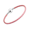 Original 100% 925 Sterling Silver Ball Clasp Charm Pink Leather Chain Bracelets for Women Fine Jewelry PE509