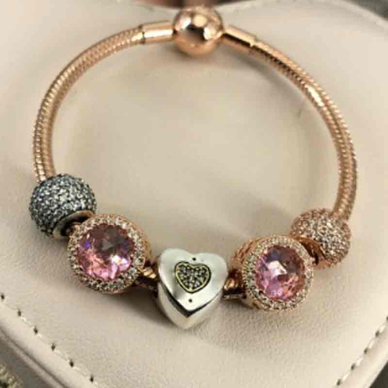 Original 925 Silver Charm Series Bead Pink Rose Gold Lady Jewelry Gift Fashion Pand 1:1 With Logo Original Bracelet