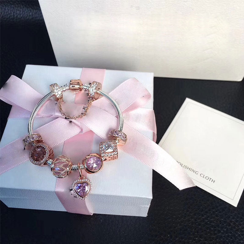 Original 925 Silver Charm Series Bead Pink Rose Gold Lady Jewelry Gift Fashion Pand 1:1 With Logo Original Bracelet