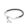 Original 925 Silver Charm Sliding Sliding Golden Tan Black Leather Bracelet, Clear CZ High Quality Leather Female Charm Bracelet