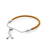 Original 925 Silver Charm Sliding Sliding Golden Tan Black Leather Bracelet, Clear CZ High Quality Leather Female Charm Bracelet