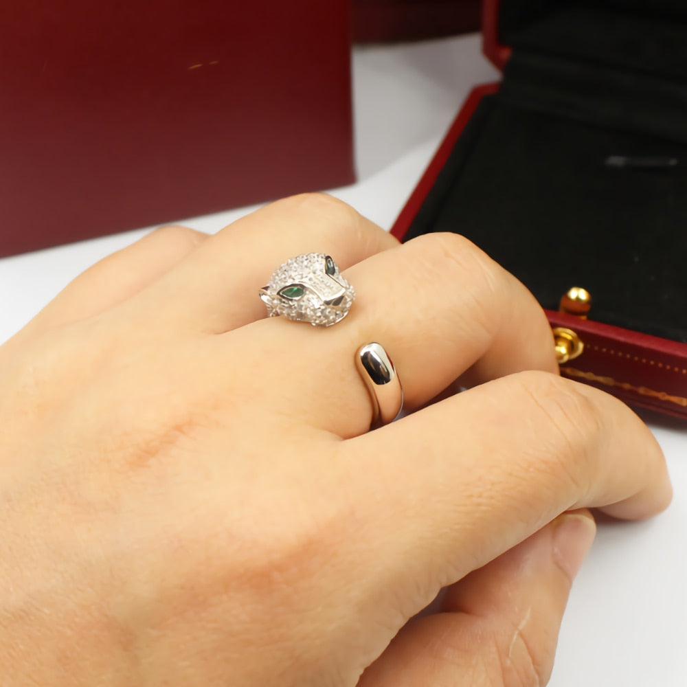 Original 925 Sterling silver  Crystal leopard head Rings for women designer party wedding Jewelry Christmas gifts