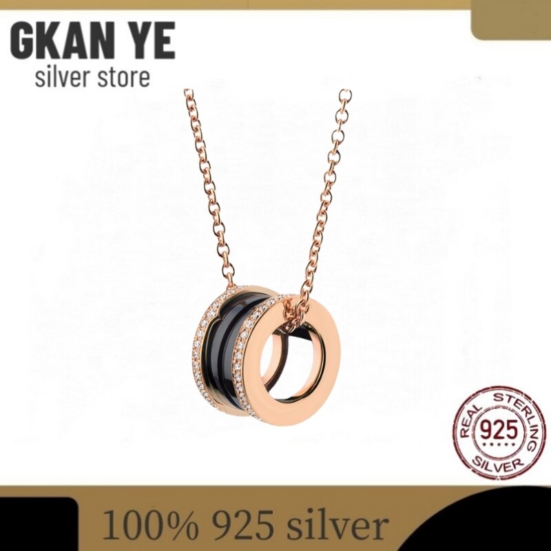Original Brand Necklace  Thin Waist Ceramic 100%925 Sterling Silver Necklace For Women   Jewelry  Gift