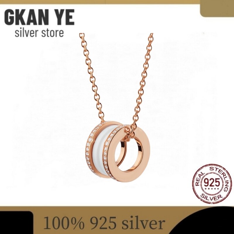 Original Brand Necklace  Thin Waist Ceramic 100%925 Sterling Silver Necklace For Women   Jewelry  Gift