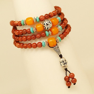 Original Buddhist Prayer Beads 108 Beads Natural GoldStone For Men and Women Rosary Quality Bracelet