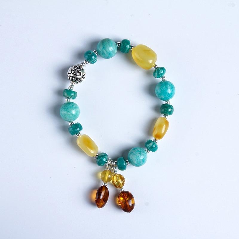 Original DIY amber bracelet Sterling silver natural chicken oil yellow old bees with S925 silver hand string female certificate