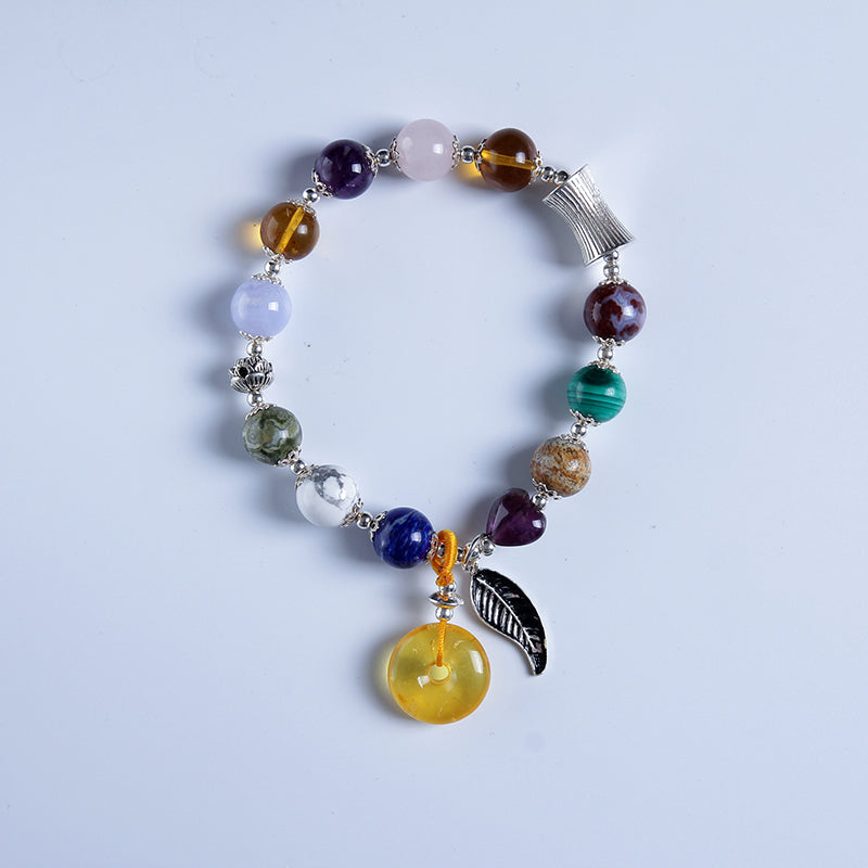 Original DIY natural high-quality gold Perot | amber | beeswax | South Red 925 sterling silver bracelet | bracelet fashion