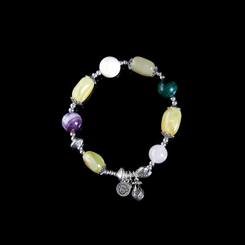 Original DIY natural high-quality gold Perot amber beeswax South Red 925 sterling silver bracelet | bracelet fashion