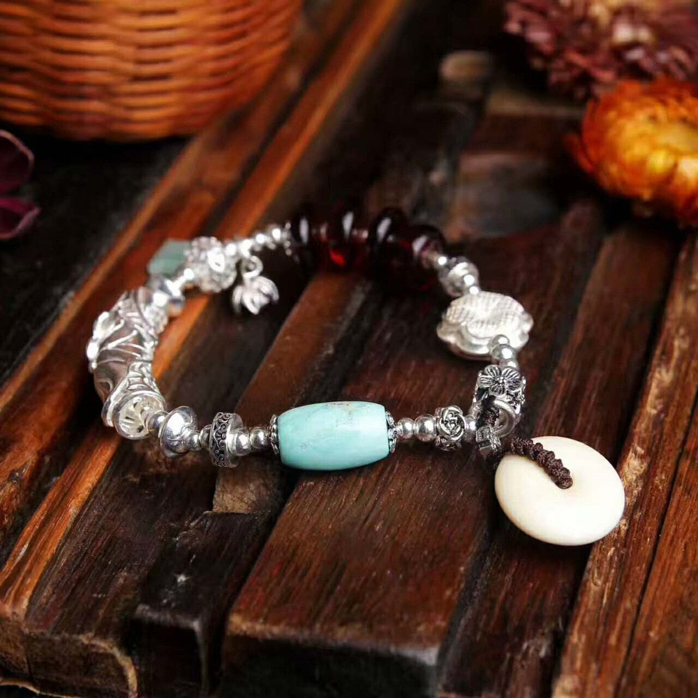 Original DIY natural high-quality gold Perot amber beeswax | South Red 925 sterling silver bracelet | bracelet fashion