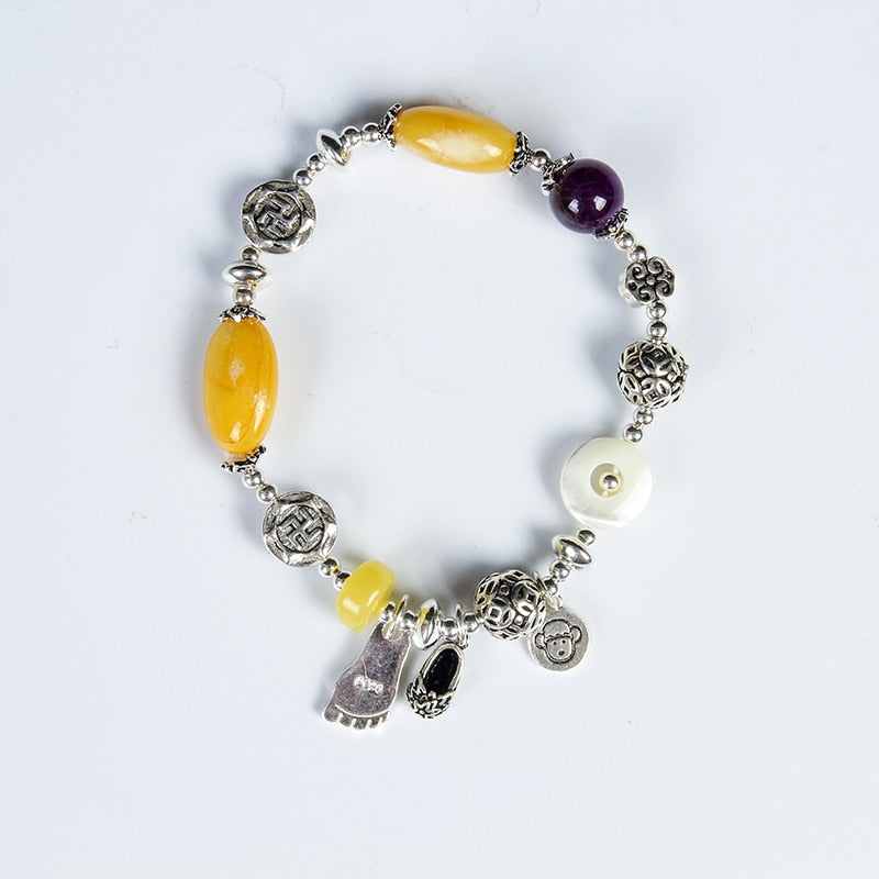 Original DIY natural high-quality gold Perot | amber | beeswax | South Red 925 sterling silver bracelet | fashion bracelet