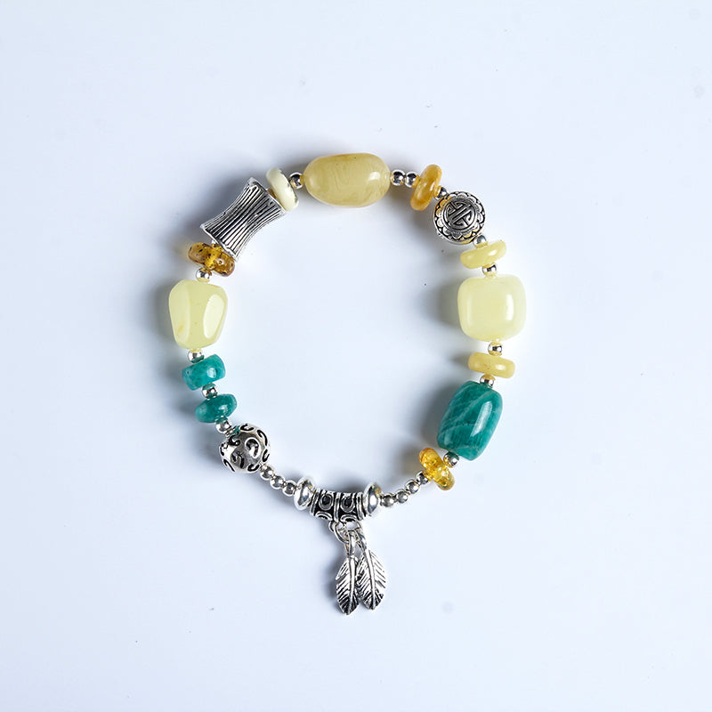 Original Design Natural Baltic Amber Beeshide Handmade DIY Blood Perot Bead Bracelet Sterling silver 925 Sterling Silver