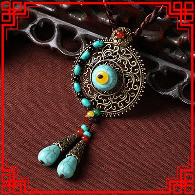 Original Design vintage Bohemian necklace ,exaggerate stones ethnic jewelry ,handmade brided long sweater  necklace green