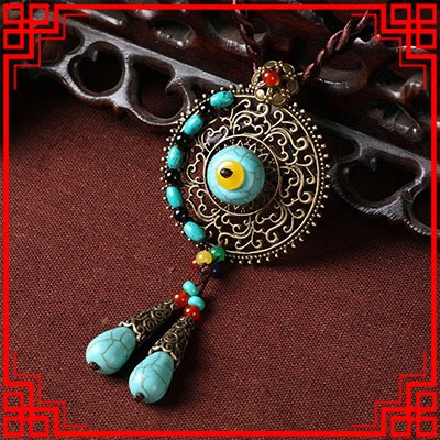 Original Design vintage Bohemian necklace ,exaggerate stones ethnic jewelry ,handmade brided long sweater  necklace green