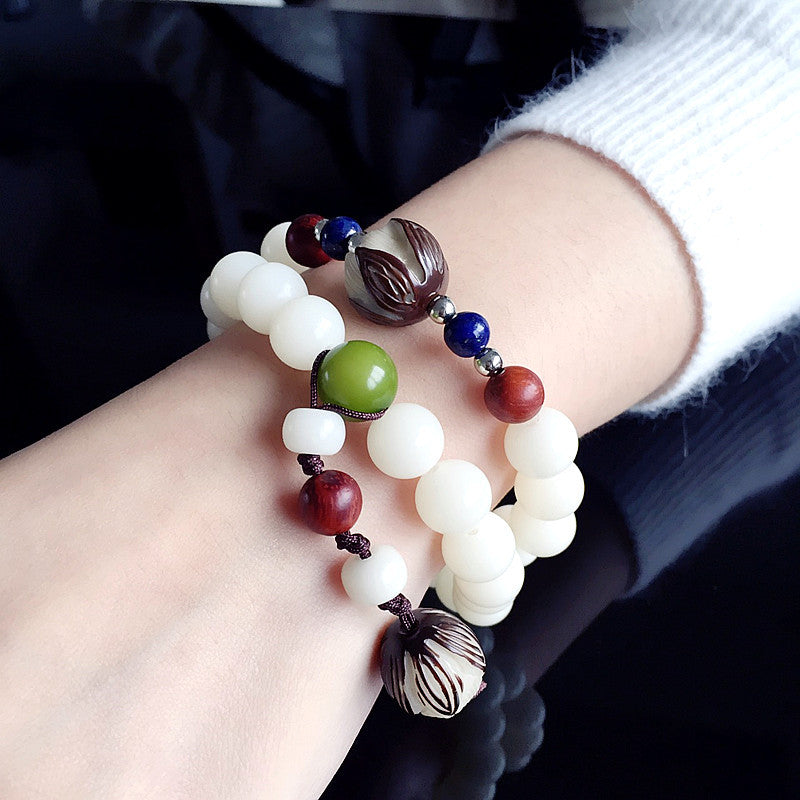 Original Handmade Natural White bodhi Buddhism Bracelet Lotus Pattern Prayer Beads Chinese Traditional Culture Bracelet