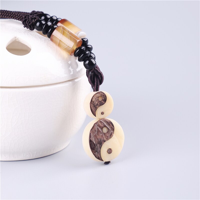 Original Handmade Tibetan Buddhist Tai Chi Pendant Neckalce Nature Stone Rope Chain Nut Pendant Necklace Buddhism Amulet Jewelry