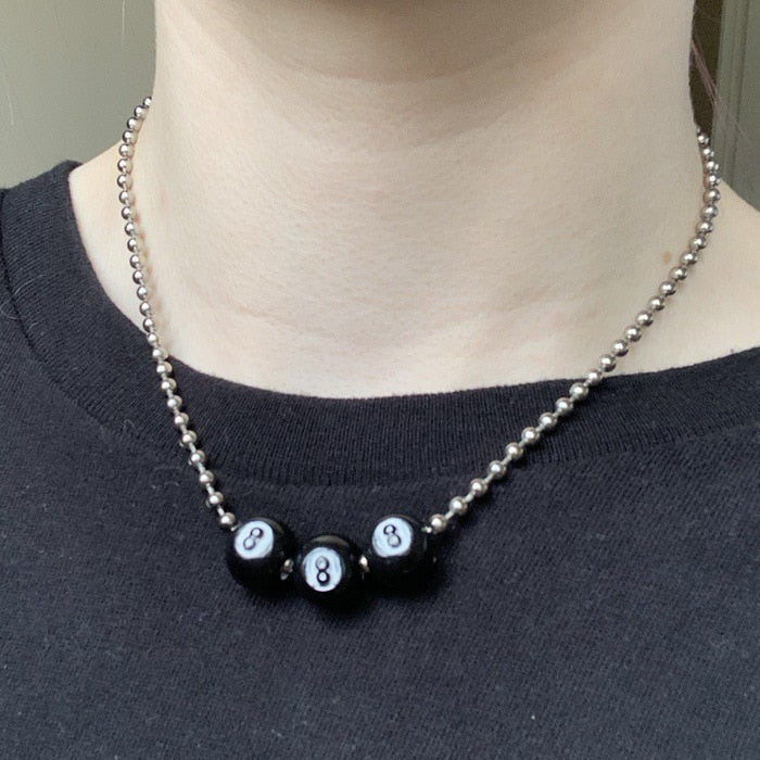Original Korean ins Harajuku Black 8 ball ball bead necklace female student trampy versatile hiphop Necklace cool