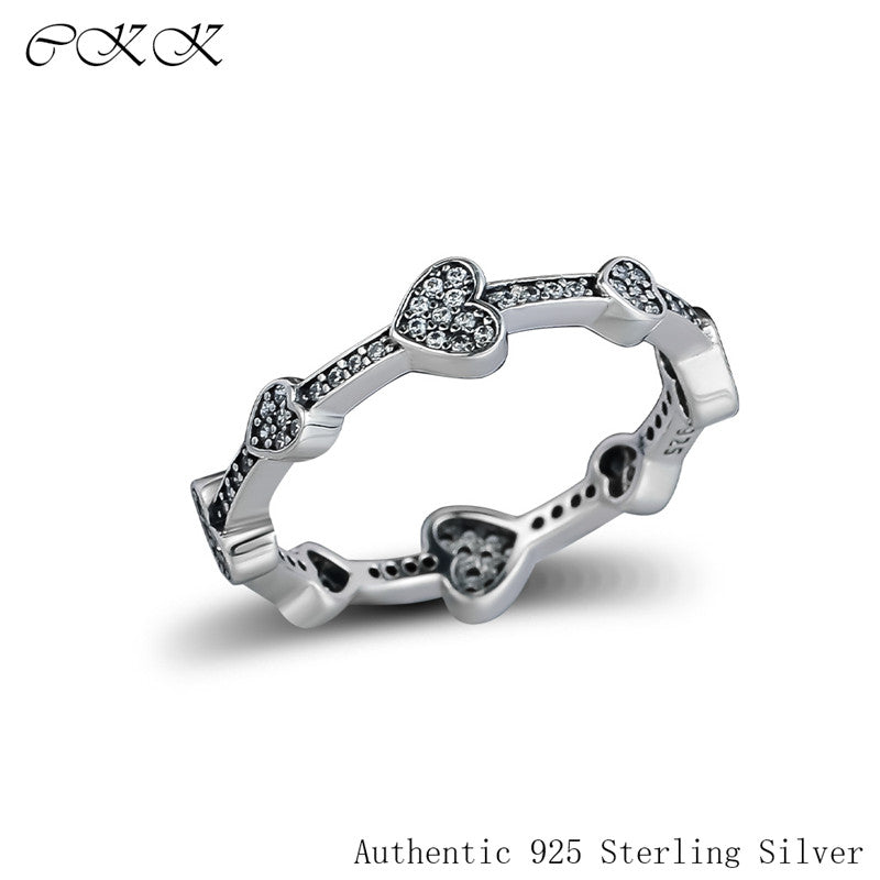 Original New Rings 100% 925 Sterling Silver All Hearts Ring, Clear CZ DIY Fine Jewelry for Women PFR178