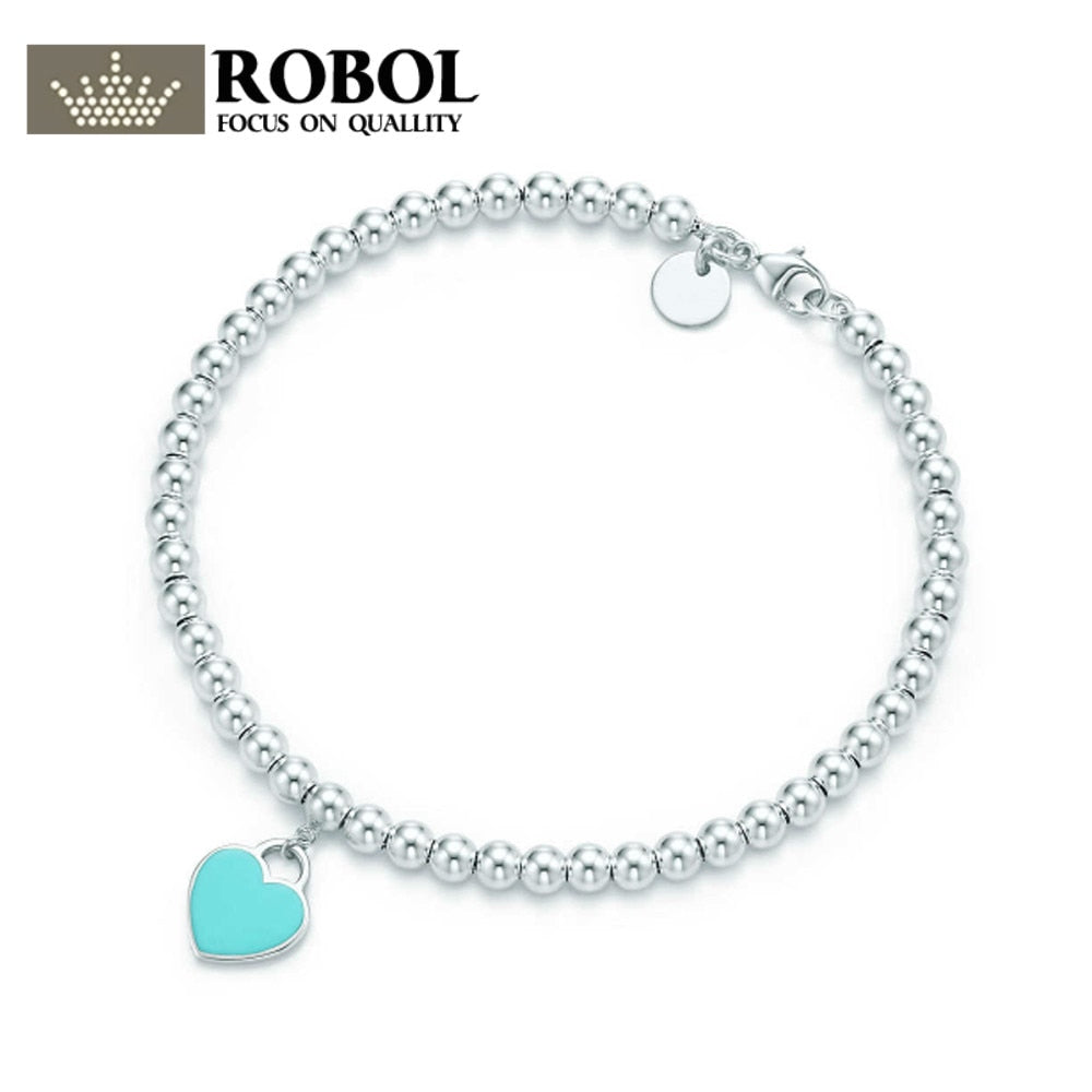 Original TIFF Sterling Silver 925 High Quality GREEN Franc Bead Bracelet FOR Woman Original 1:1 Model Production Fine Jewelry