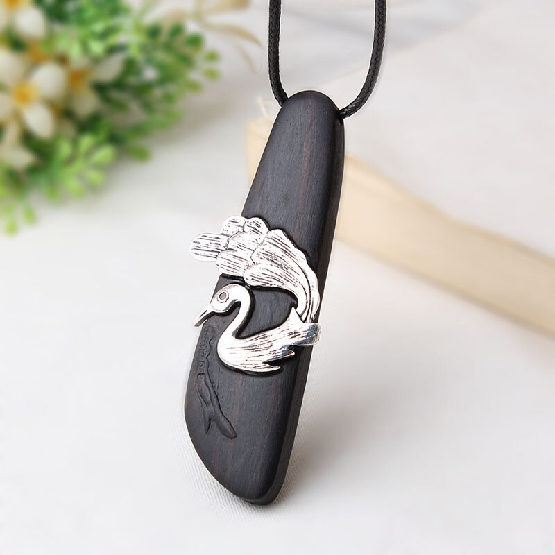 Original Unique Nepal Handcrafted Ebonwood Peacock Vintage Necklace Sweater Chain Ethnic Long Women Wooden Pendant Accessories