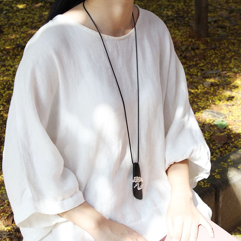 Original Unique Nepal Handcrafted Ebonwood Peacock Vintage Necklace Sweater Chain Ethnic Long Women Wooden Pendant Accessories