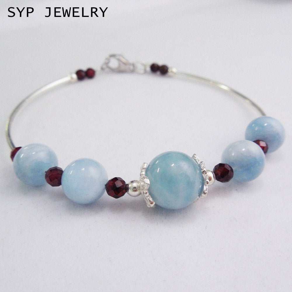 Original design Aquamarine bracelets for women party gift natural fashion beads 925 silver jewelry