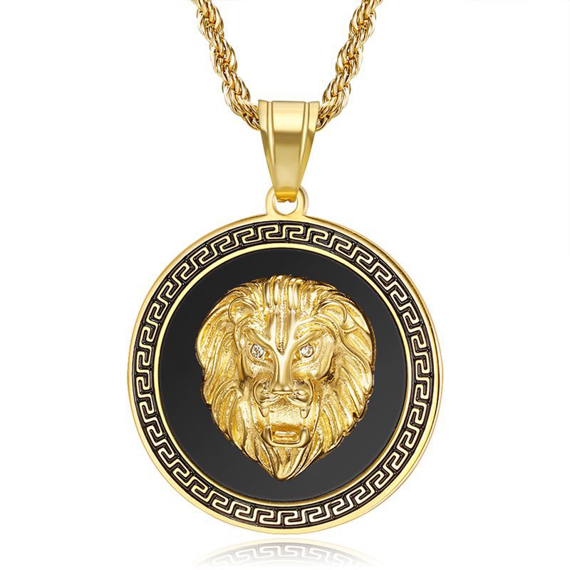 Original trendy brand explosive titanium steel gold-plated zircon lion head hip-hop necklace pendant unisex style