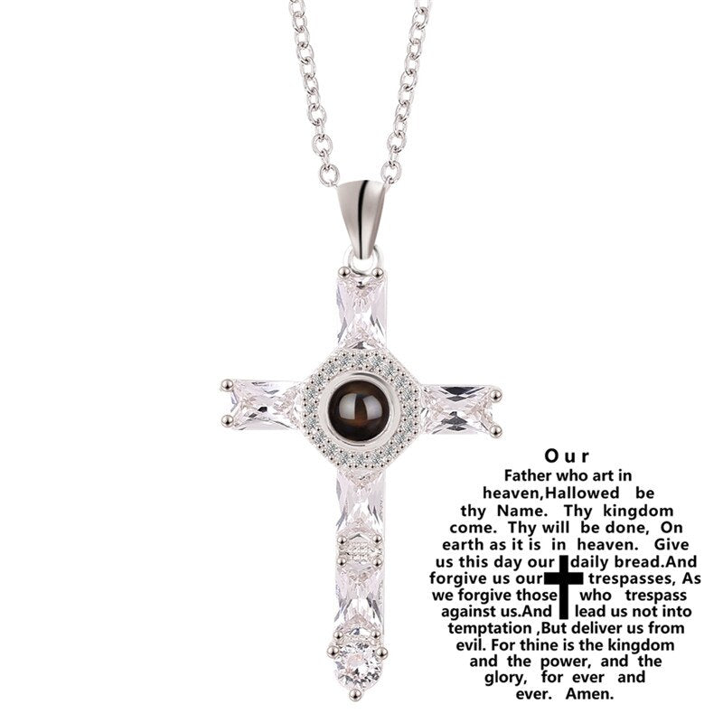 Orthodox Greek Pastor Church Cross Jesus Crucifix Pendants Necklace 100 Language Projection Necklaces Rose Gold Color for Women