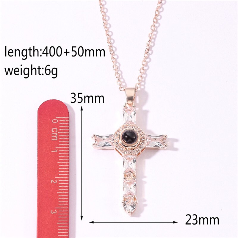Orthodox Greek Pastor Church Cross Jesus Crucifix Pendants Necklace 100 Language Projection Necklaces Rose Gold Color for Women