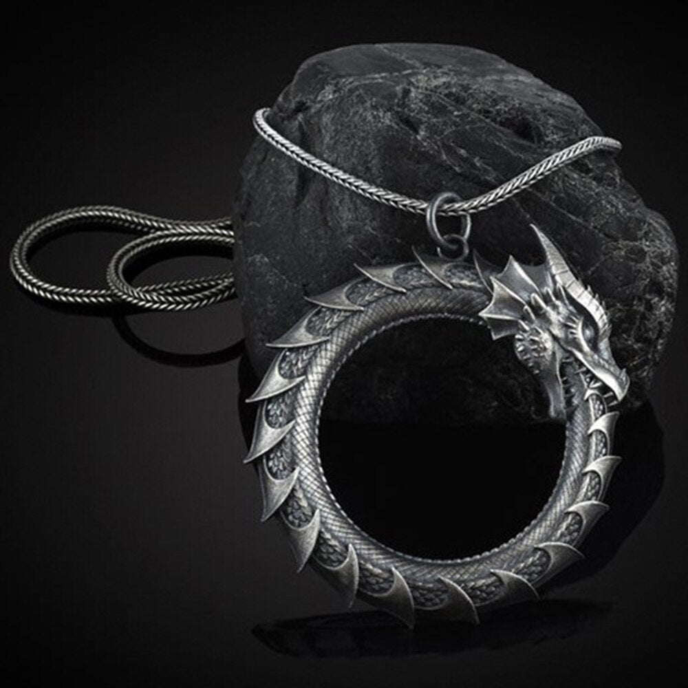 Ouroboros Pendant Necklace Men's Metal Dragon Pendant Hip Hop Chain Necklace For Women Personalized Ins Style Punk Jewelry