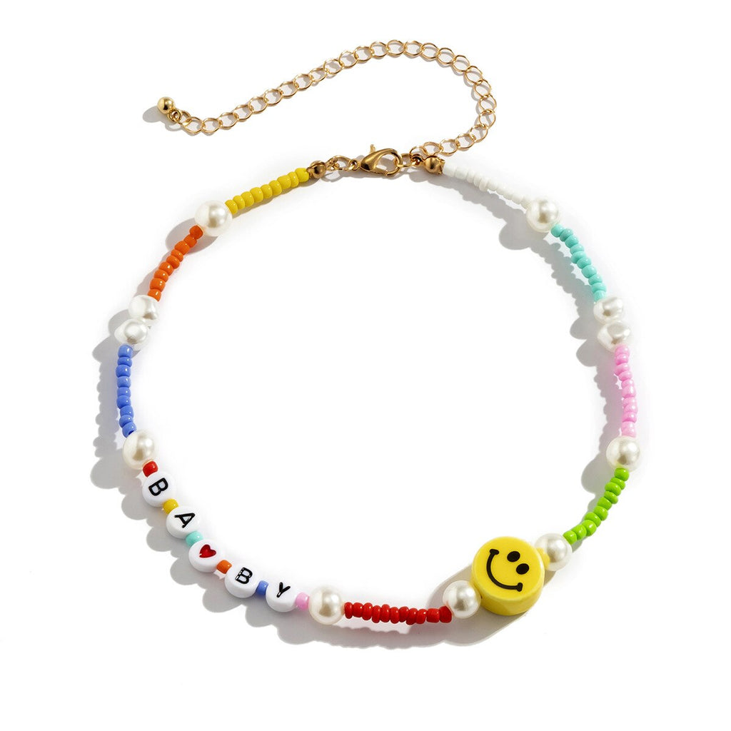 Outer banks acrylic beads necklace for women happy smile face choker necklace girls colorful ethnic bohemia summer jewelry 2021