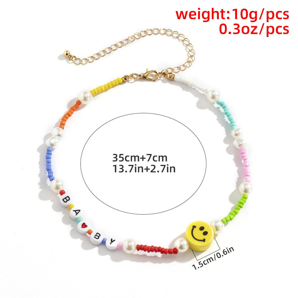 Outer banks acrylic beads necklace for women happy smile face choker necklace girls colorful ethnic bohemia summer jewelry 2021