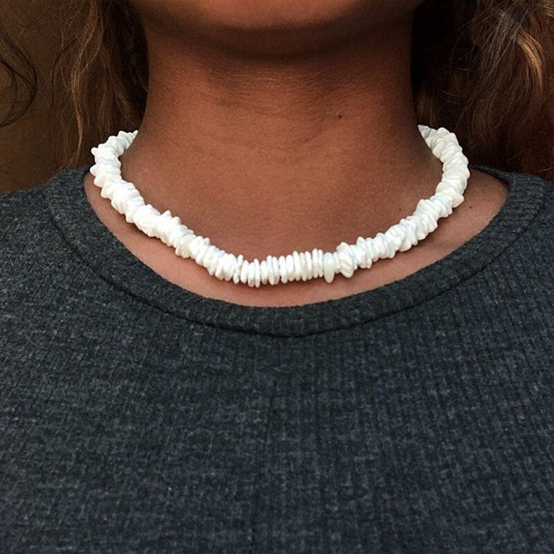 Outer banks white puka shell choker necklace for women bohemia summer hawaiian necklace beach  fashion