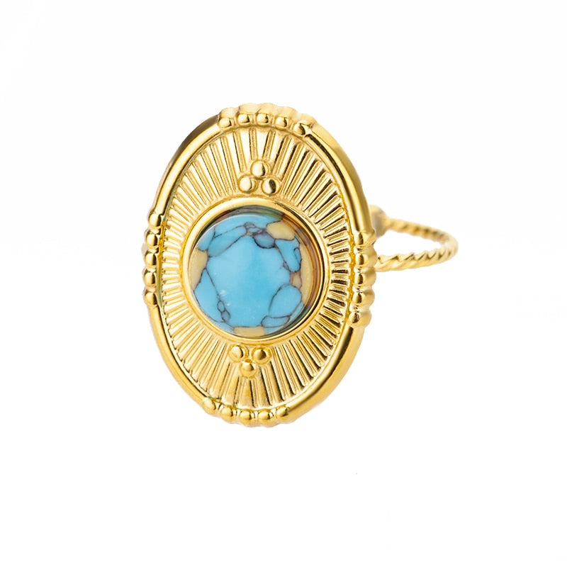 Oval Enamel Rings For Women Stainless Steel Open Adjustable Gold Color Finger Ring Ethnic Style Couple Jewerly anillos