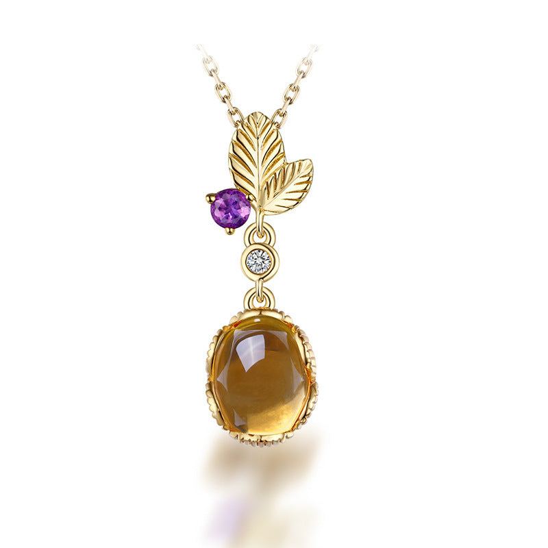 Oval Natural Citrine Gemstone Chain Necklaces & pendants 925 Sterling Silver For Women Birthstone Luxury Fine Jewelry Gift