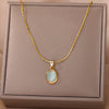 Oval Opal Pendant Necklace For Women Gold Plated Stainless Steel Bead Chains Necklaces 2023 Trend Wedding Jewelry collares mujer