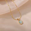 Oval Opal Pendant Necklace For Women Gold Plated Stainless Steel Bead Chains Necklaces 2023 Trend Wedding Jewelry collares mujer